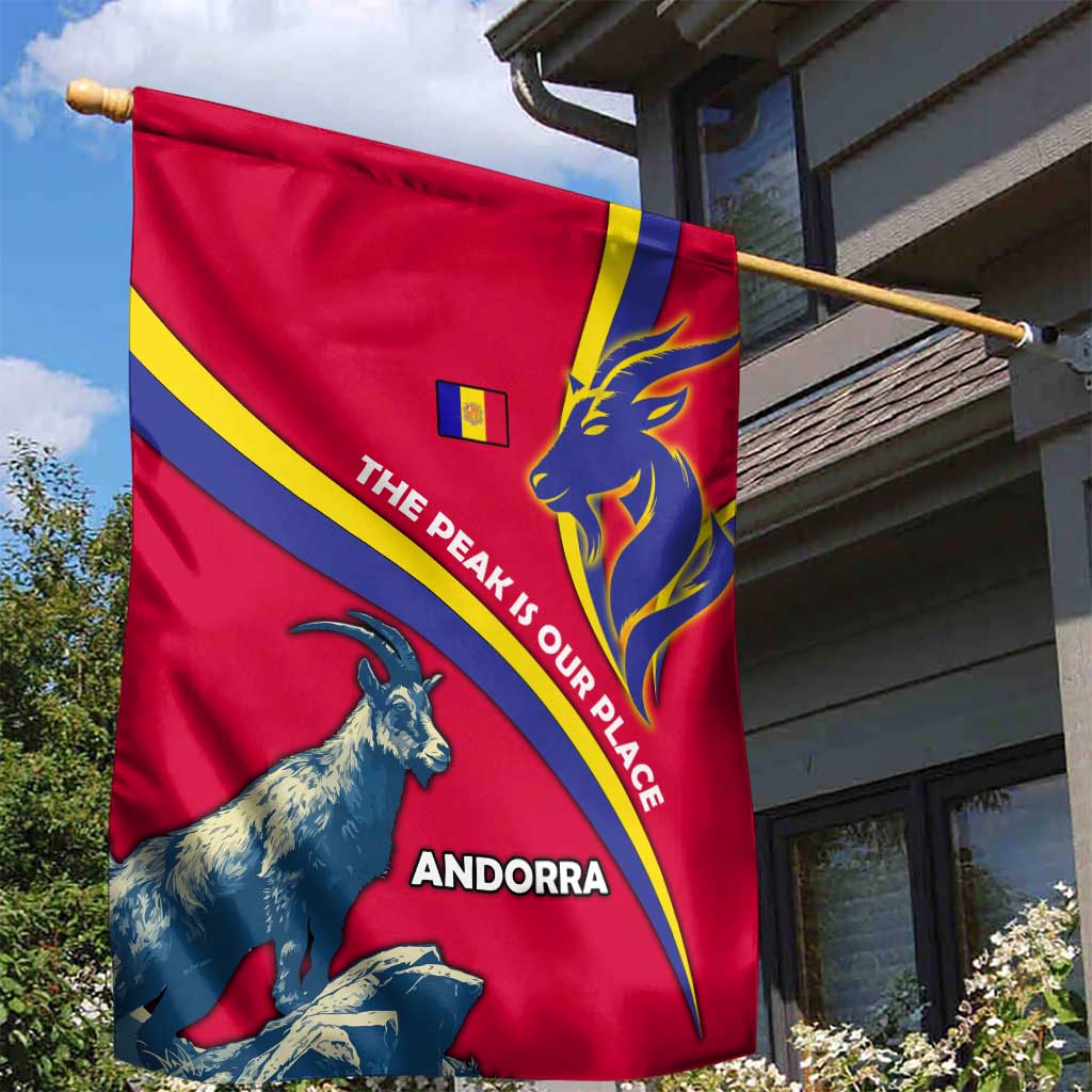 Andorra Garden Flag with Mountain Goat and Curved Stripe Design - Wonder Print Shop