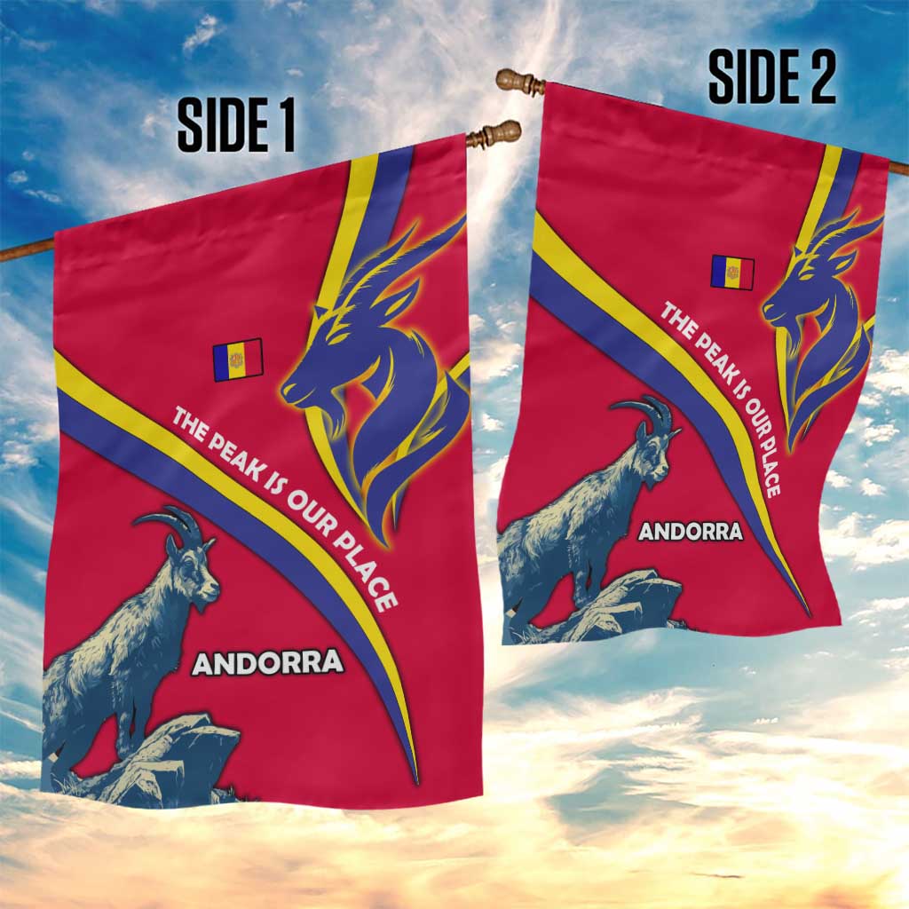 Andorra Garden Flag with Mountain Goat and Curved Stripe Design - Wonder Print Shop