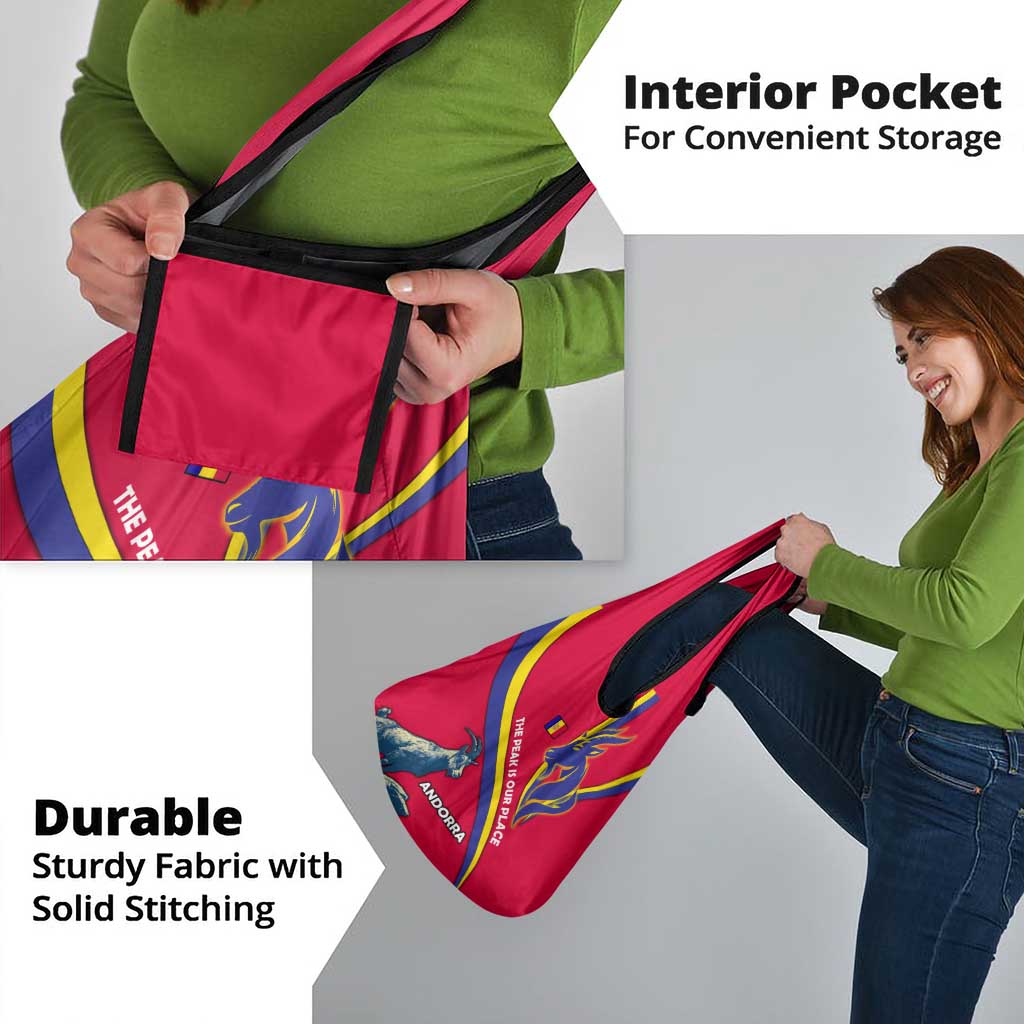 Andorra Grocery Bag with Mountain Goat and Curved Stripe Design - Wonder Print Shop