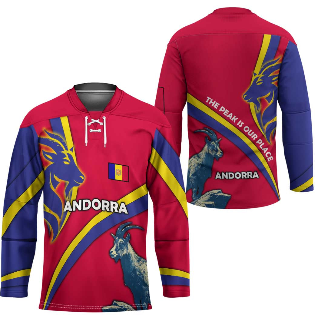 Andorra Hockey Jersey with Mountain Goat and Curved Stripe Design - Wonder Print Shop
