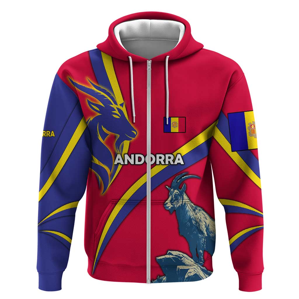Andorra Hoodie with Mountain Goat and Curved Stripe Design - Wonder Print Shop