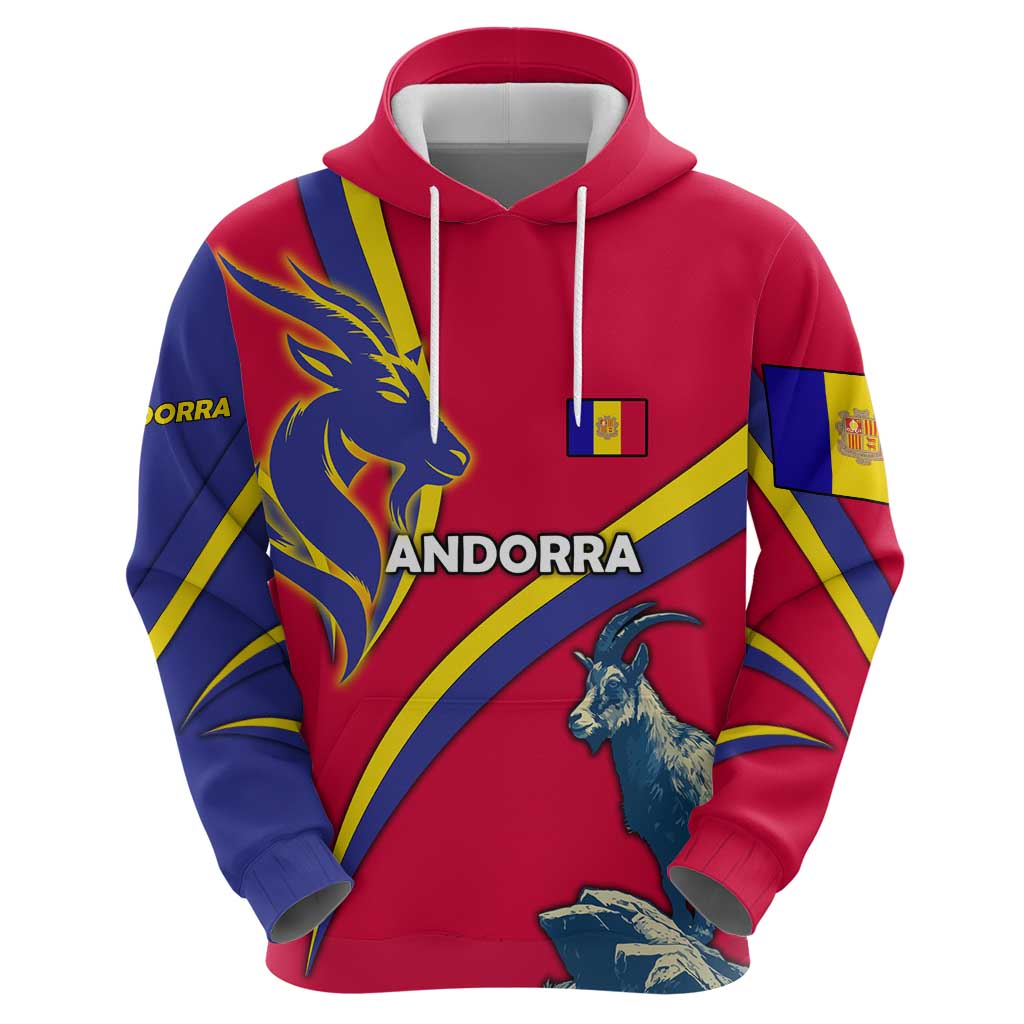 Andorra Hoodie with Mountain Goat and Curved Stripe Design - Wonder Print Shop