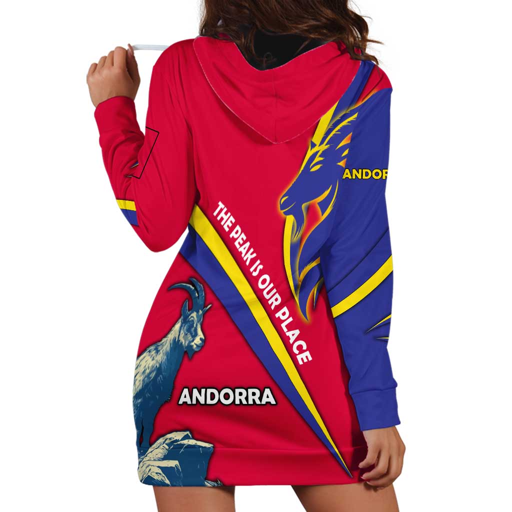Andorra Hoodie Dress with Mountain Goat and Curved Stripe Design - Wonder Print Shop