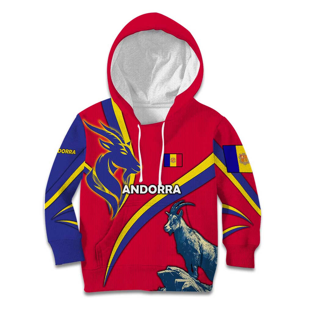 Andorra Kid Hoodie with Mountain Goat and Curved Stripe Design - Wonder Print Shop