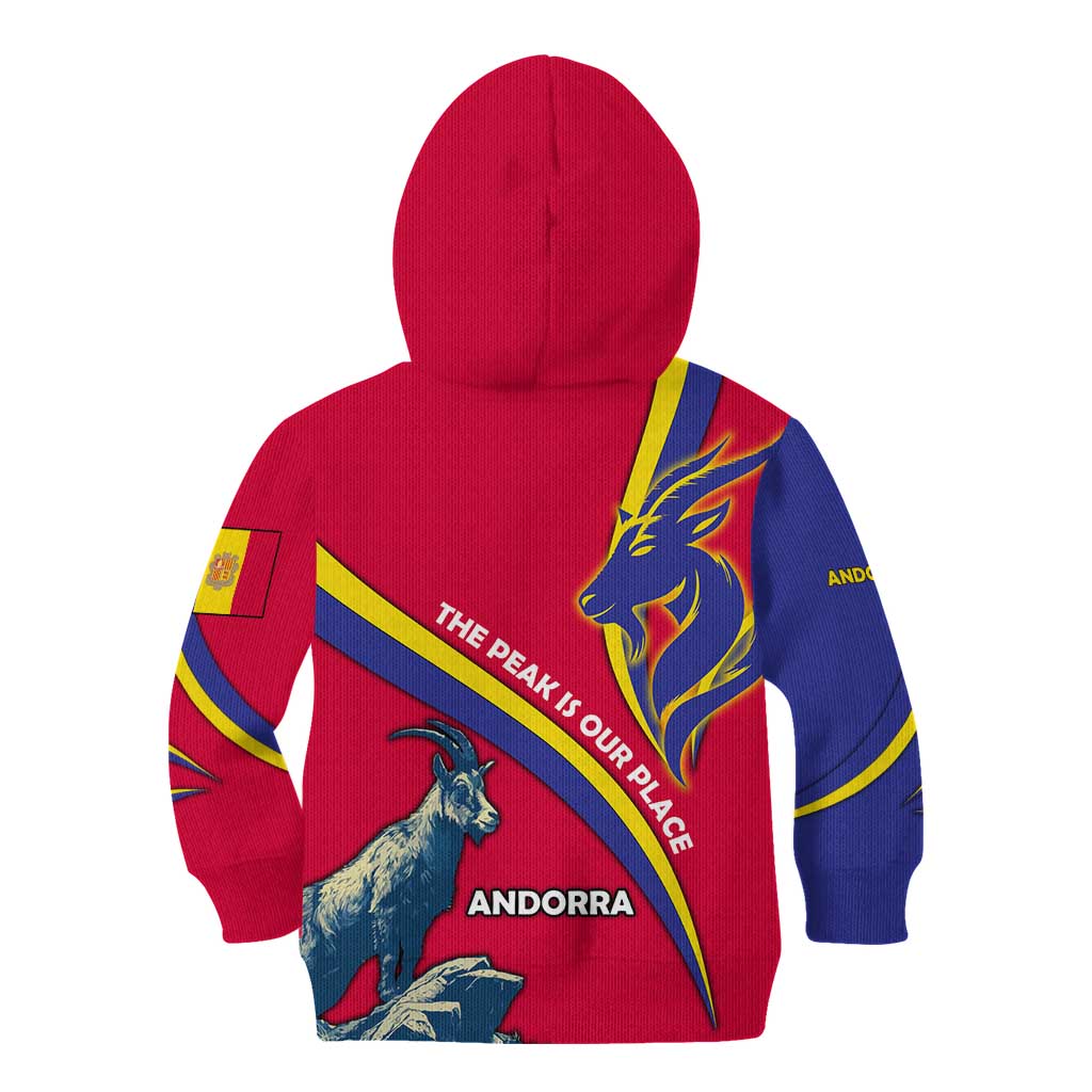 Andorra Kid Hoodie with Mountain Goat and Curved Stripe Design - Wonder Print Shop