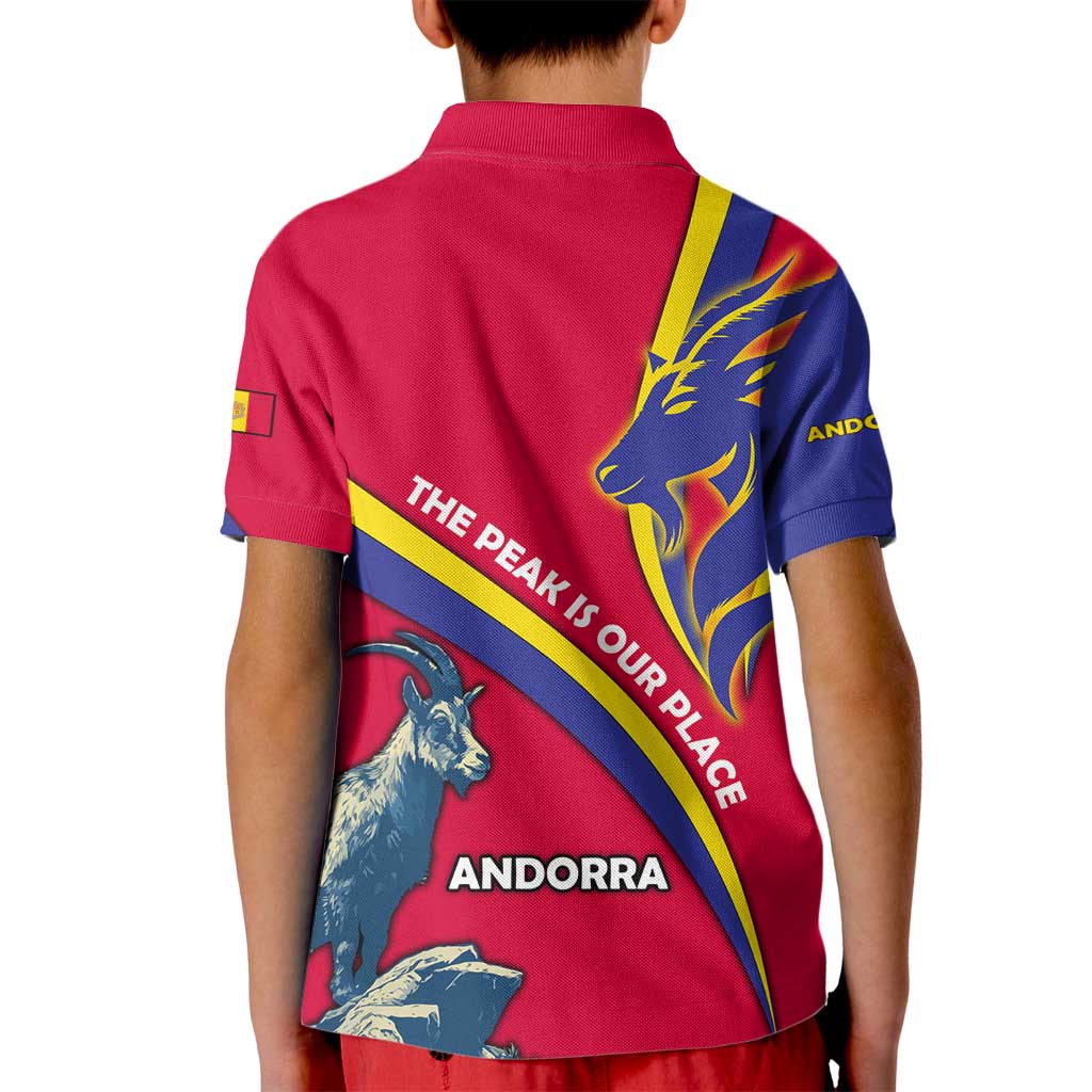 Andorra Kid Polo Shirt with Mountain Goat and Curved Stripe Design - Wonder Print Shop