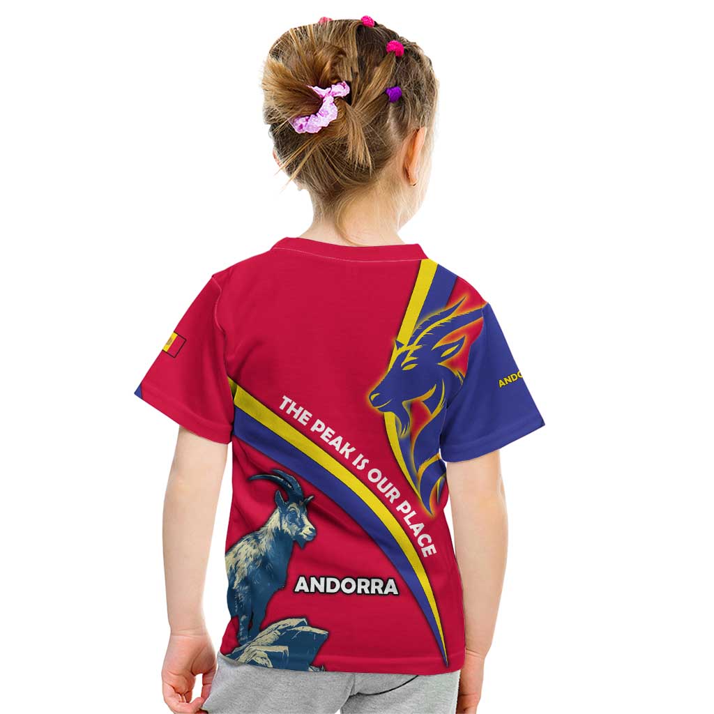 Andorra Kid T Shirt with Mountain Goat and Curved Stripe Design - Wonder Print Shop