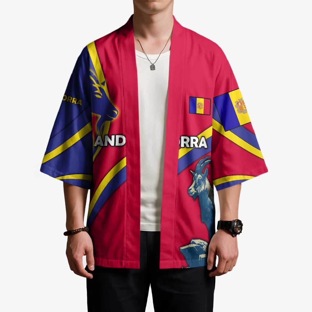 Andorra Kimono with Mountain Goat and Curved Stripe Design - Wonder Print Shop