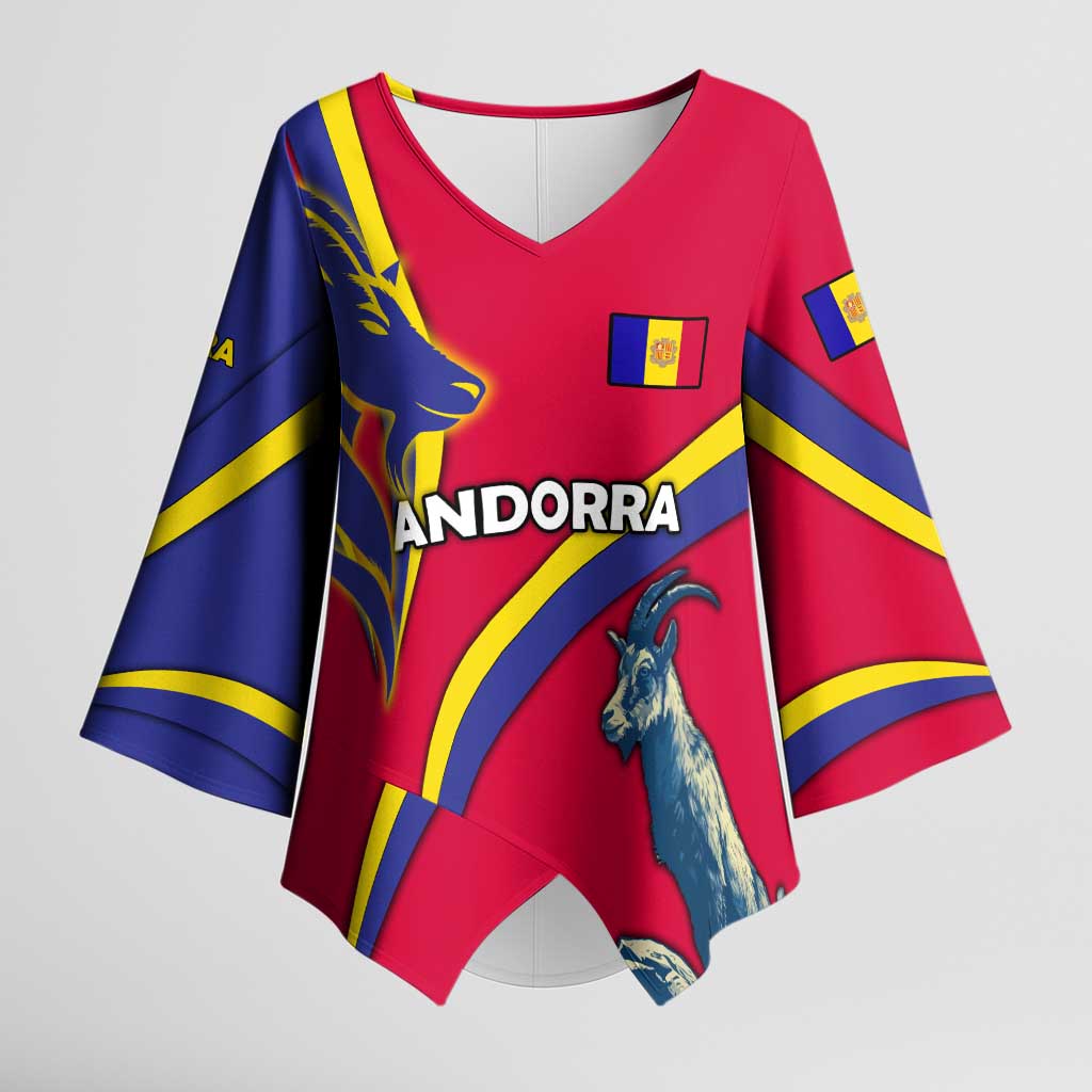 Andorra Kimono Sleeve Blouse with Mountain Goat and Curved Stripe Design - Wonder Print Shop