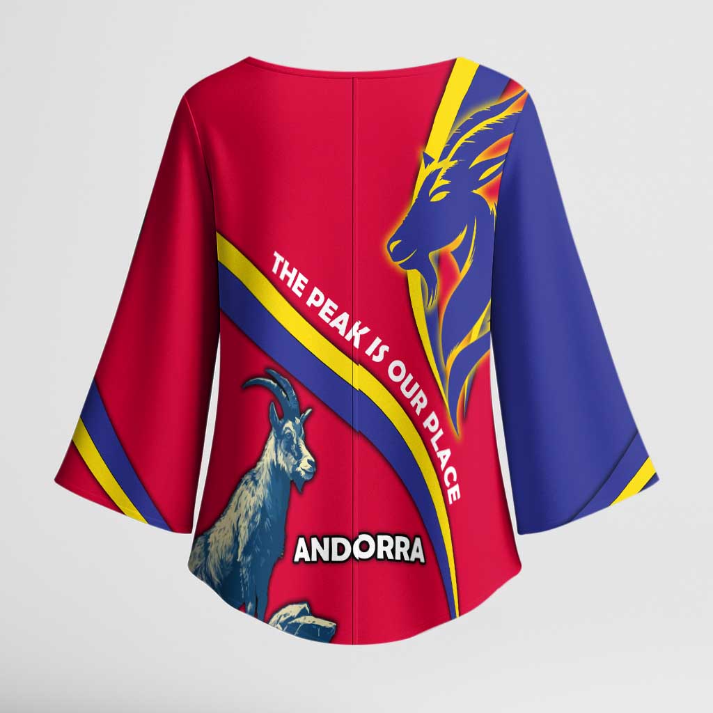 Andorra Kimono Sleeve Blouse with Mountain Goat and Curved Stripe Design - Wonder Print Shop