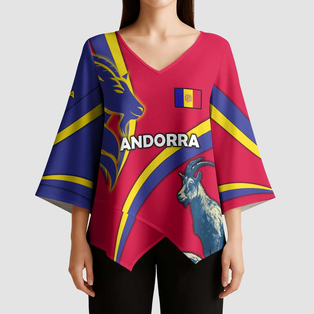 Andorra Kimono Sleeve Blouse with Mountain Goat and Curved Stripe Design - Wonder Print Shop