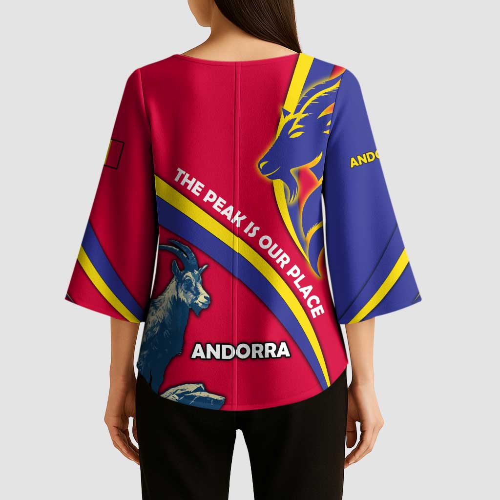 Andorra Kimono Sleeve Blouse with Mountain Goat and Curved Stripe Design - Wonder Print Shop