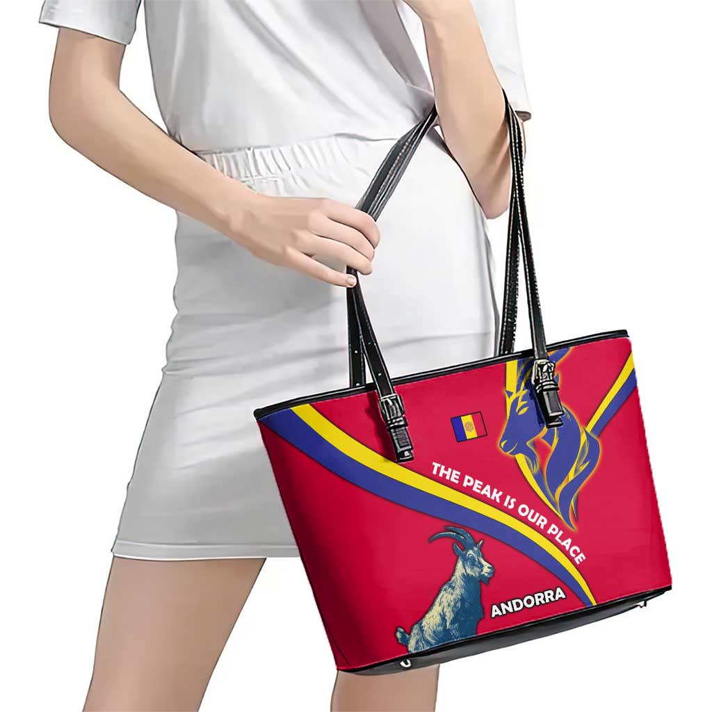 Andorra Leather Tote Bag with Mountain Goat and Curved Stripe Design - Wonder Print Shop