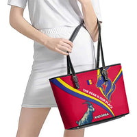 Andorra Leather Tote Bag with Mountain Goat and Curved Stripe Design - Wonder Print Shop