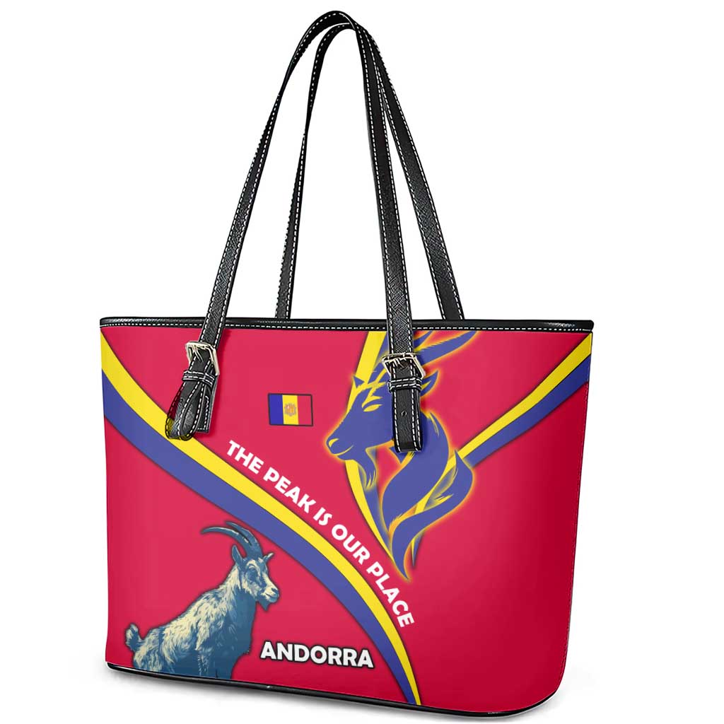 Andorra Leather Tote Bag with Mountain Goat and Curved Stripe Design - Wonder Print Shop