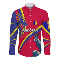 Andorra Long Sleeve Button Shirt with Mountain Goat and Curved Stripe Design - Wonder Print Shop