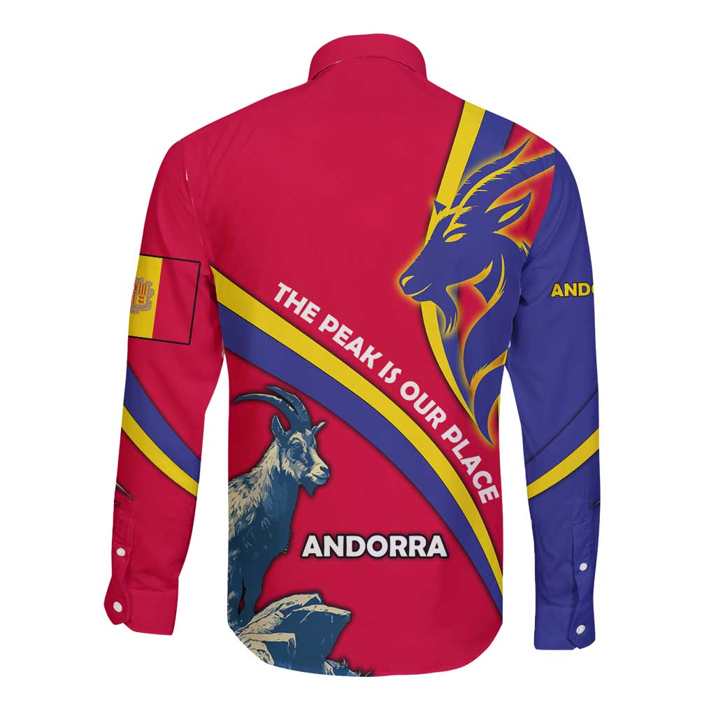 Andorra Long Sleeve Button Shirt with Mountain Goat and Curved Stripe Design - Wonder Print Shop