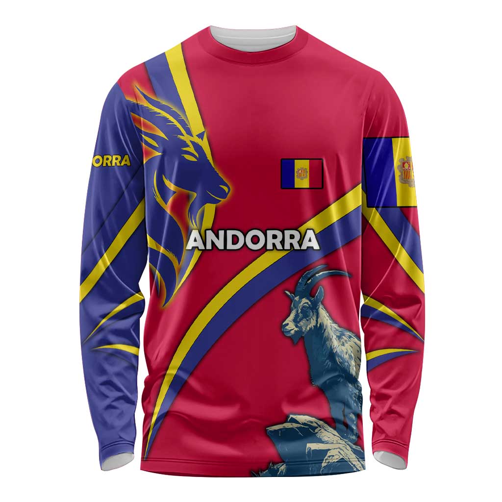 Andorra Long Sleeve Shirt with Mountain Goat and Curved Stripe Design - Wonder Print Shop