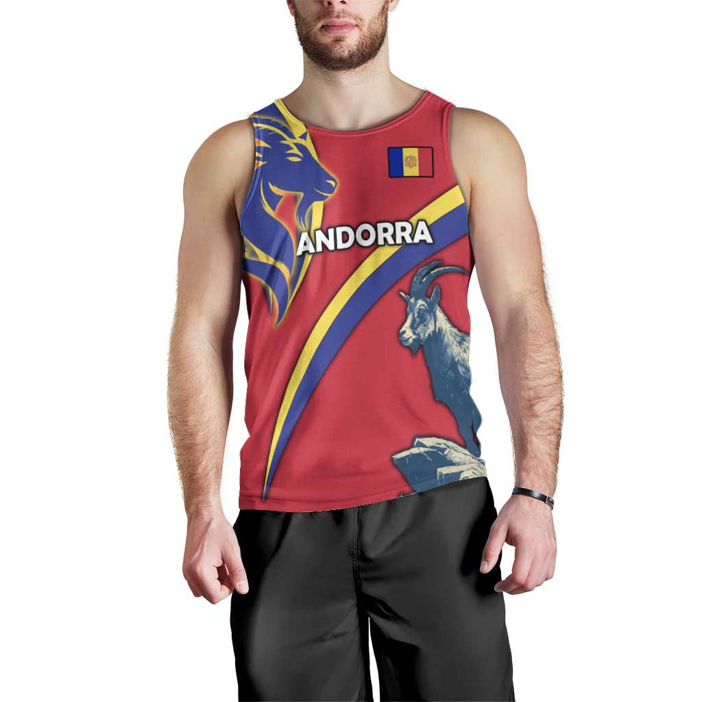 Andorra Men Tank Top with Mountain Goat and Curved Stripe Design - Wonder Print Shop