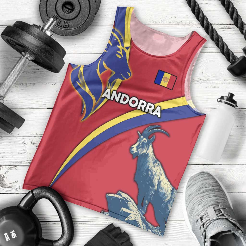 Andorra Men Tank Top with Mountain Goat and Curved Stripe Design - Wonder Print Shop