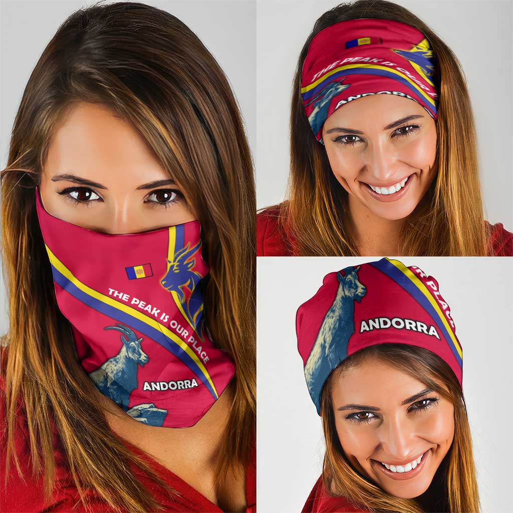Andorra Neck Gaiter with Mountain Goat and Curved Stripe Design TS04