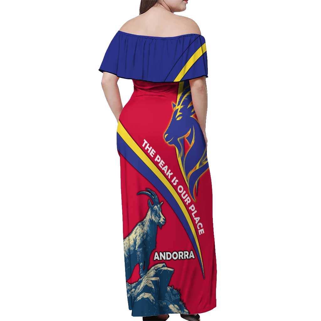 Andorra Off Shoulder Maxi Dress with Mountain Goat and Curved Stripe Design - Wonder Print Shop