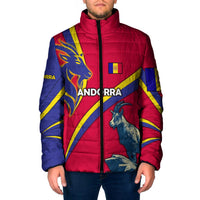Andorra Padded Jacket with Mountain Goat and Curved Stripe Design - Wonder Print Shop