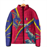 Andorra Padded Jacket with Mountain Goat and Curved Stripe Design - Wonder Print Shop
