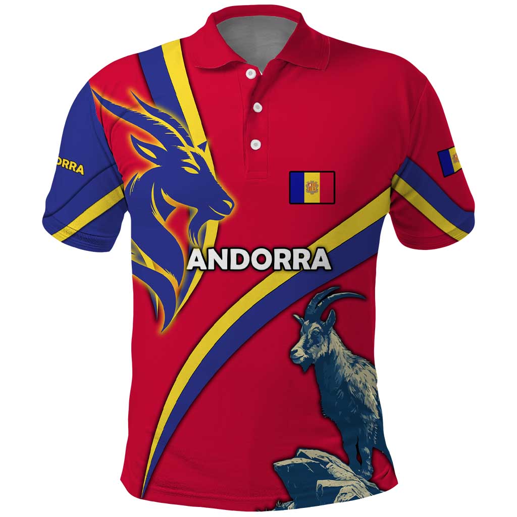 Andorra Polo Shirt with Mountain Goat and Curved Stripe Design - Wonder Print Shop