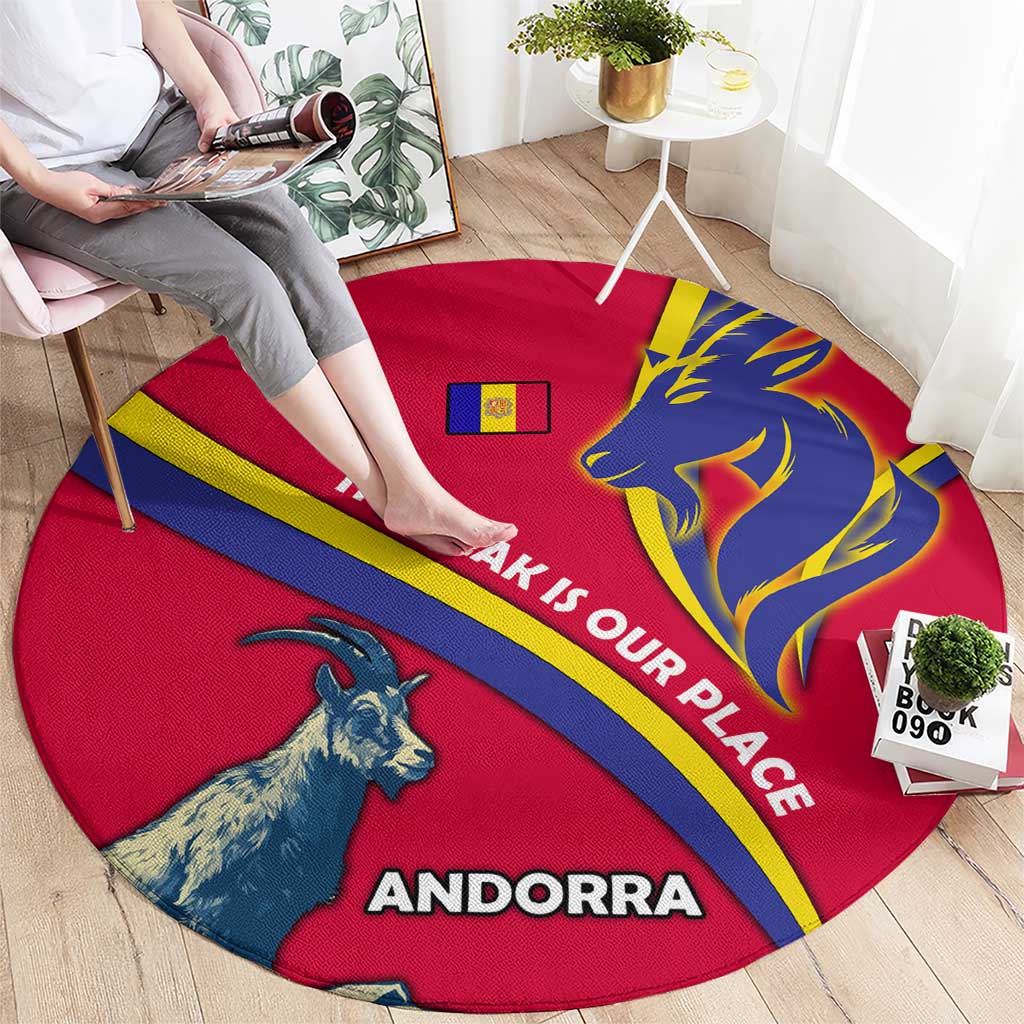 Andorra Round Carpet with Mountain Goat and Curved Stripe Design - Wonder Print Shop