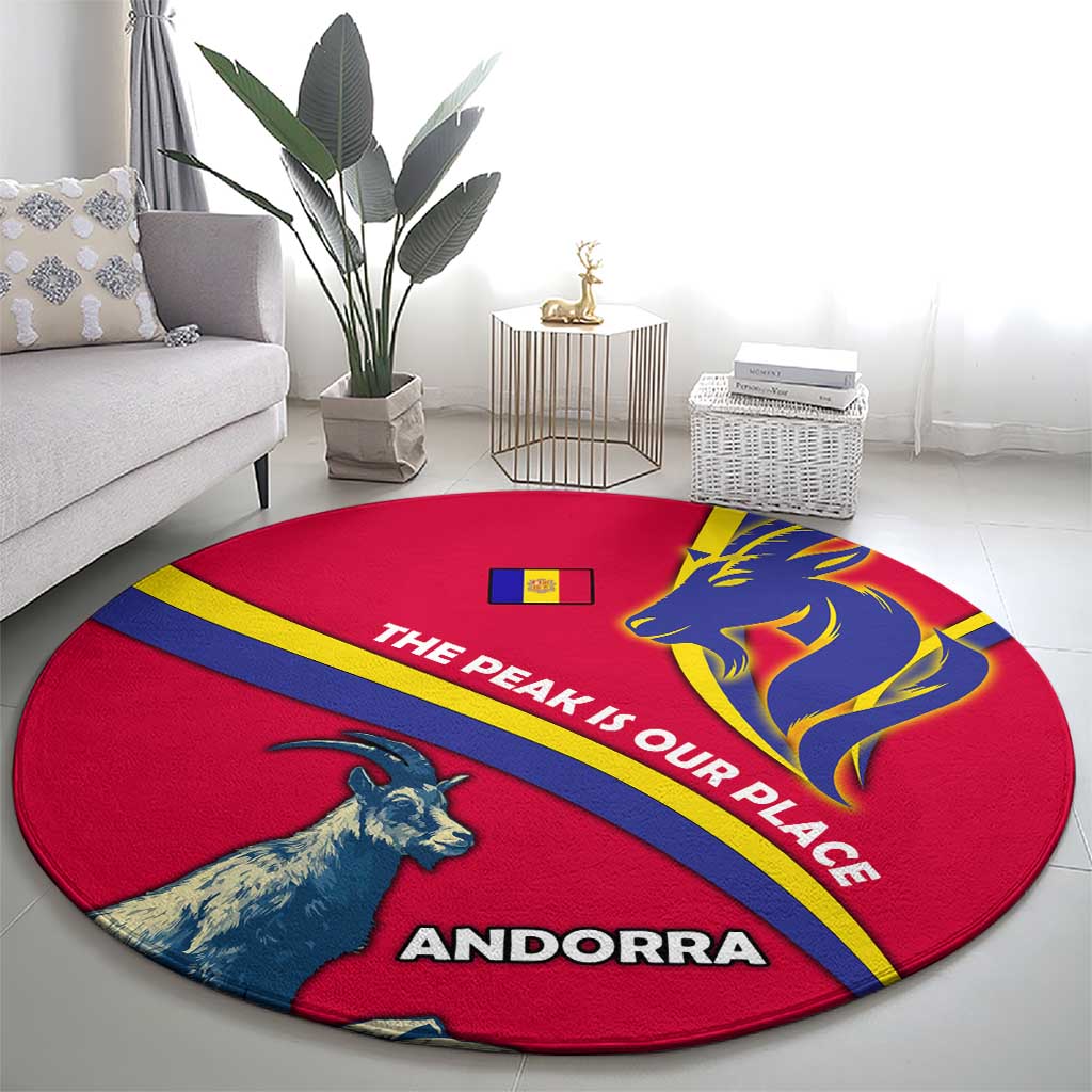 Andorra Round Carpet with Mountain Goat and Curved Stripe Design - Wonder Print Shop