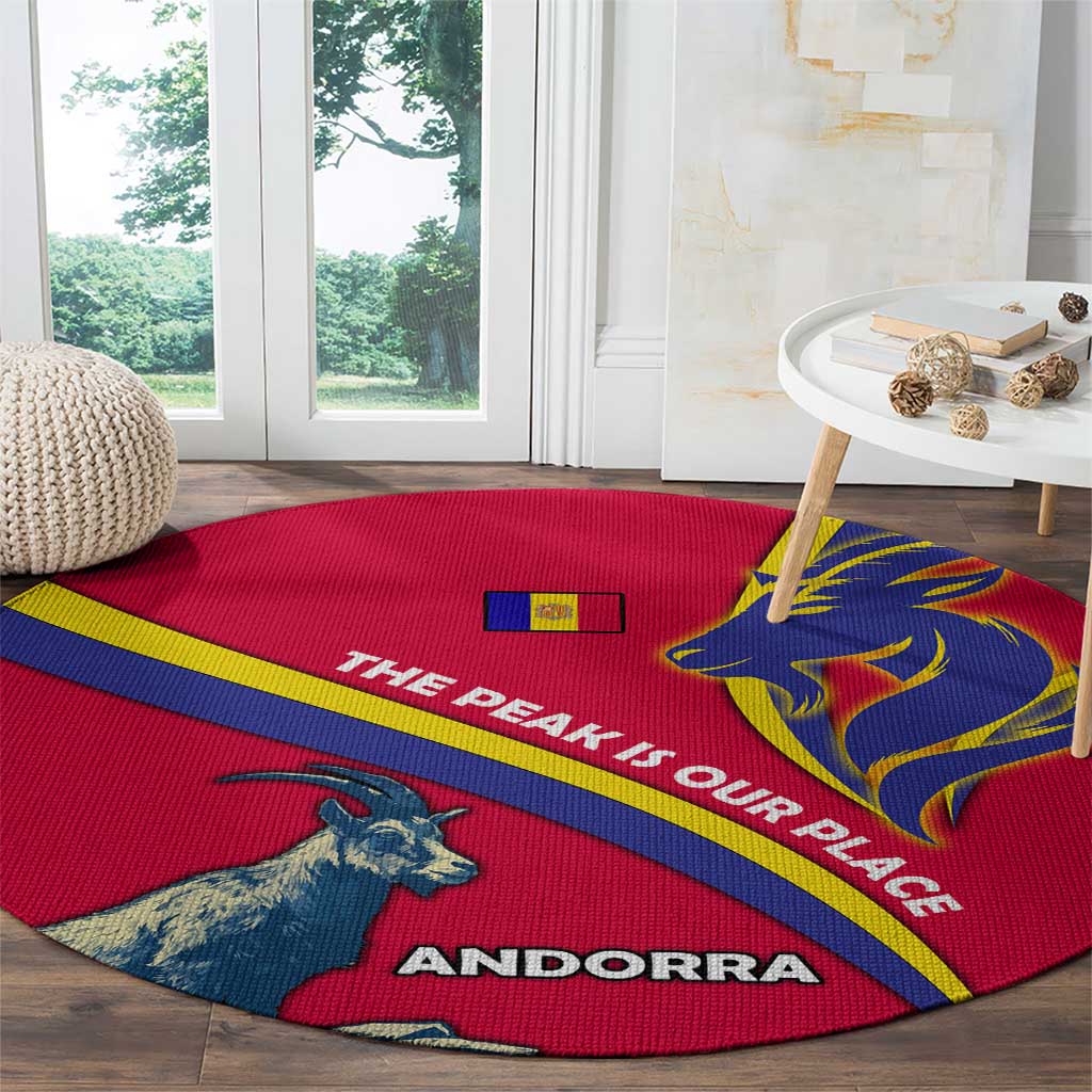 Andorra Round Carpet with Mountain Goat and Curved Stripe Design - Wonder Print Shop