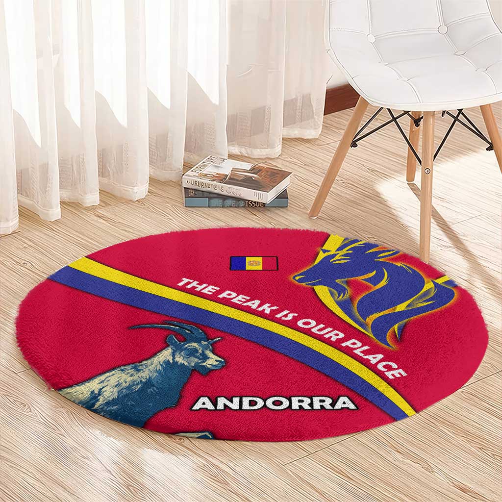 Andorra Round Carpet with Mountain Goat and Curved Stripe Design - Wonder Print Shop