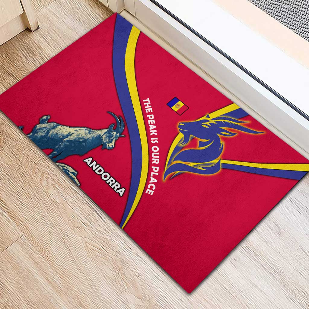 Andorra Rubber Doormat with Mountain Goat and Curved Stripe Design - Wonder Print Shop