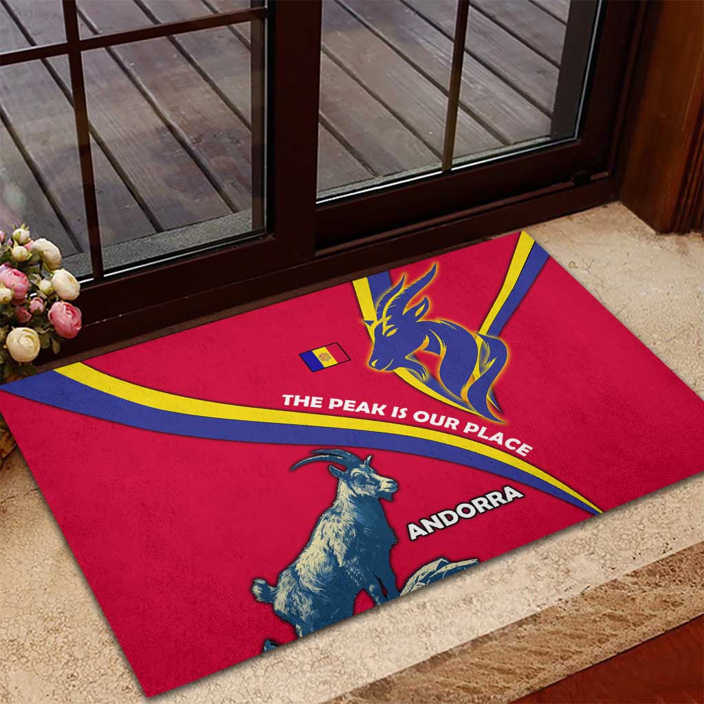 Andorra Rubber Doormat with Mountain Goat and Curved Stripe Design - Wonder Print Shop