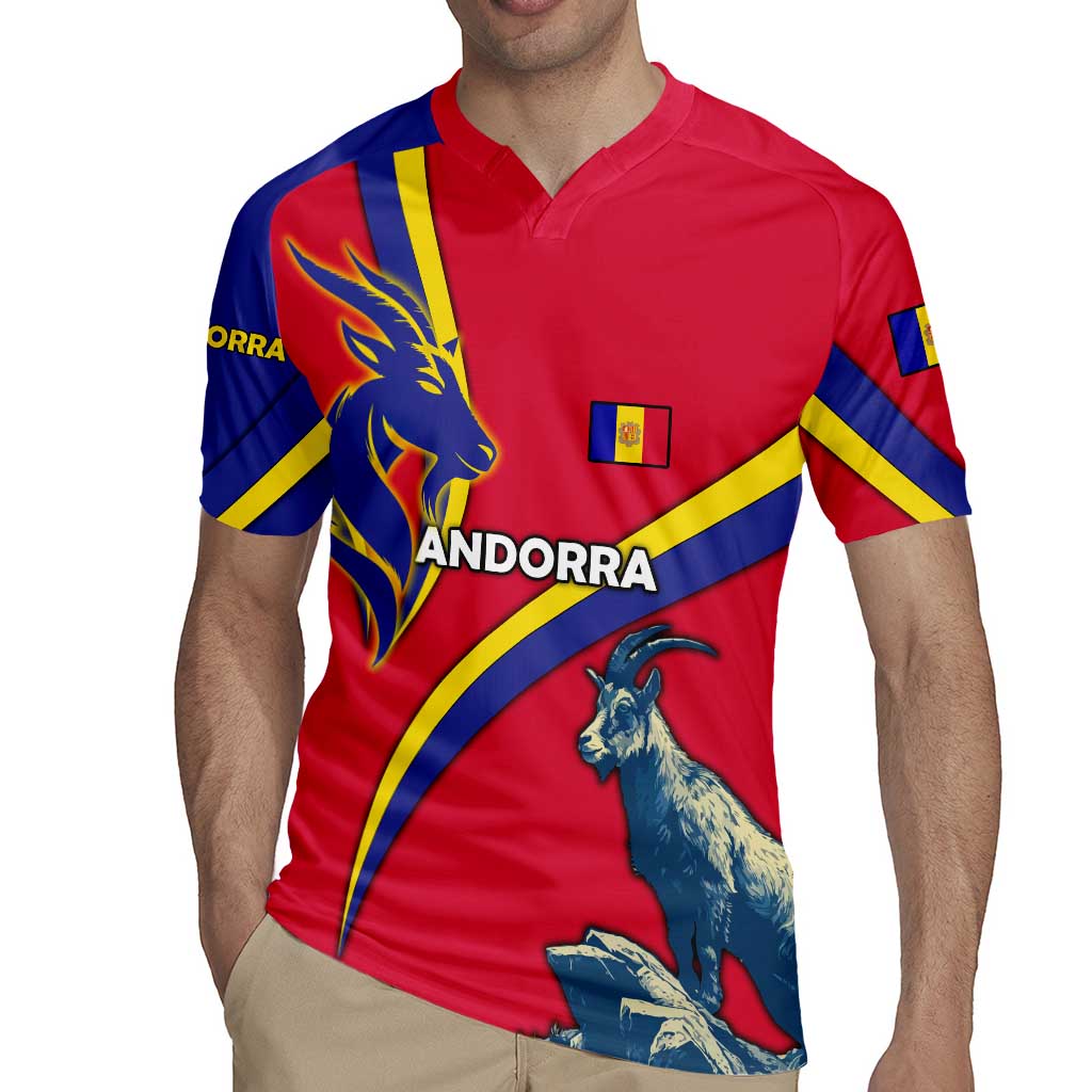 Andorra Rugby Jersey with Mountain Goat and Curved Stripe Design - Wonder Print Shop