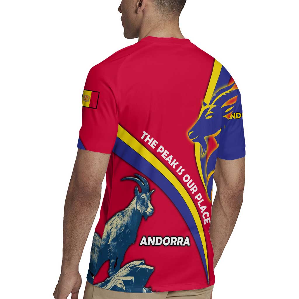 Andorra Rugby Jersey with Mountain Goat and Curved Stripe Design - Wonder Print Shop