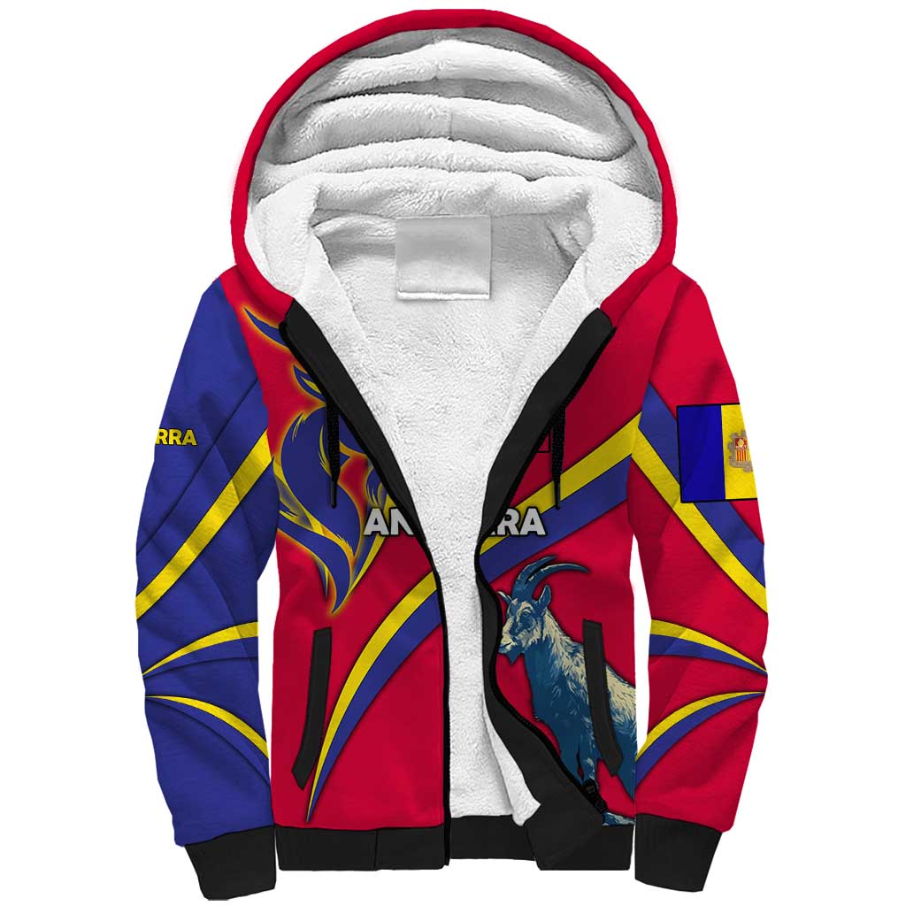 Andorra Sherpa Hoodie with Mountain Goat and Curved Stripe Design - Wonder Print Shop