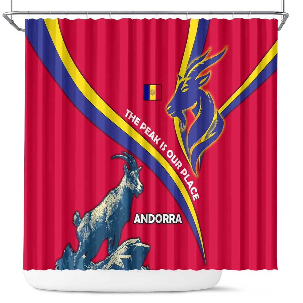 Andorra Shower Curtain with Mountain Goat and Curved Stripe Design - Wonder Print Shop