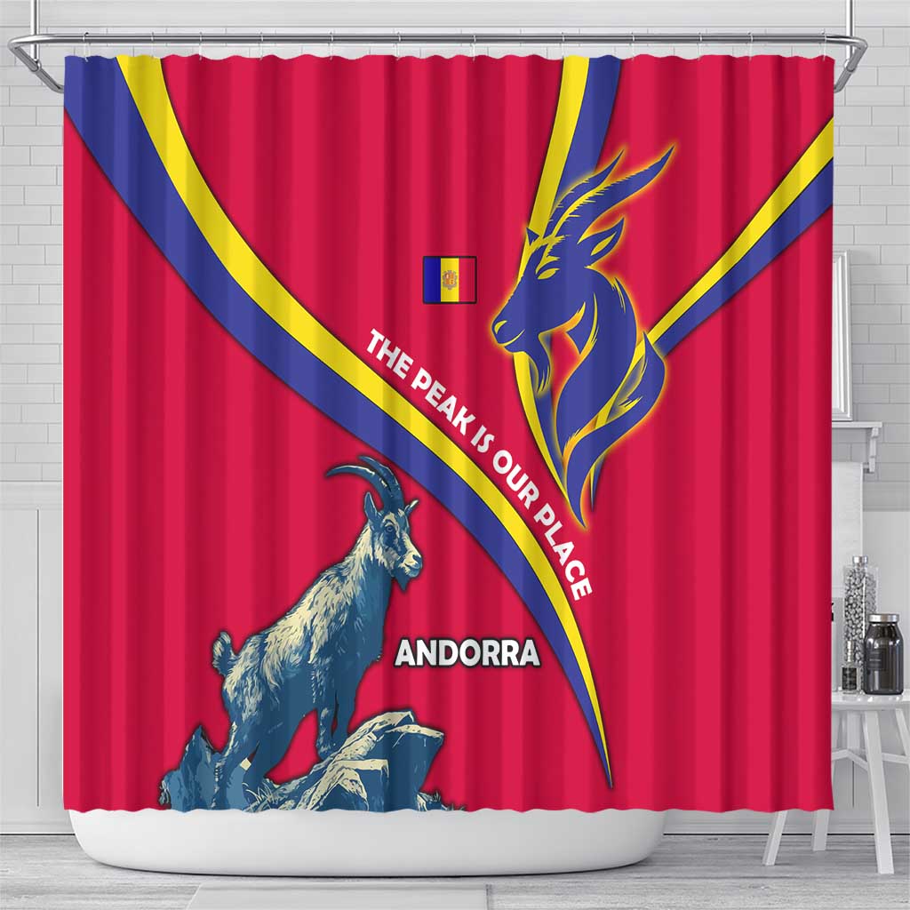 Andorra Shower Curtain with Mountain Goat and Curved Stripe Design - Wonder Print Shop
