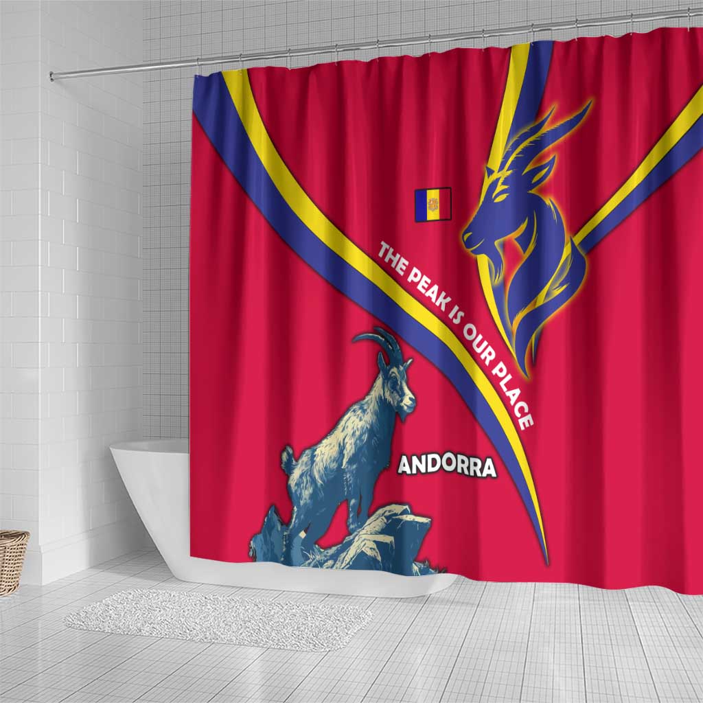 Andorra Shower Curtain with Mountain Goat and Curved Stripe Design - Wonder Print Shop