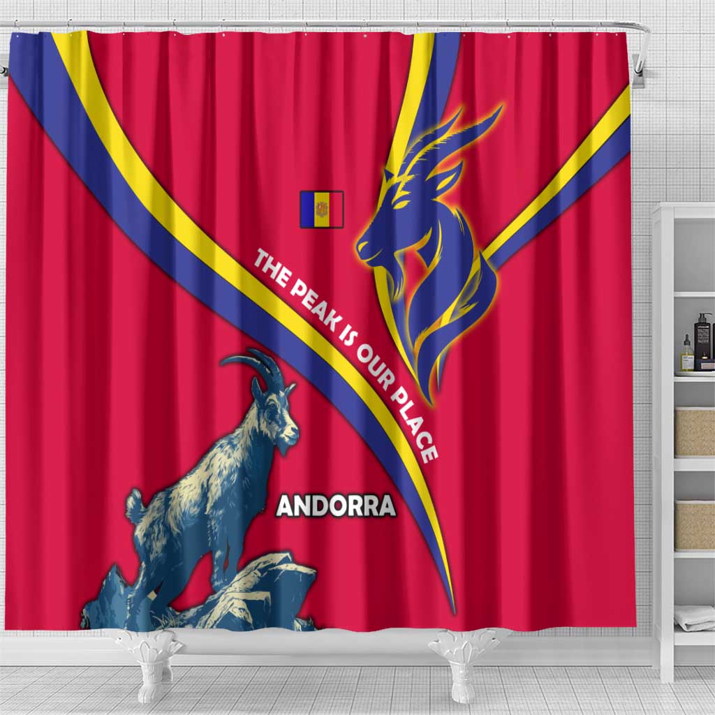 Andorra Shower Curtain with Mountain Goat and Curved Stripe Design - Wonder Print Shop