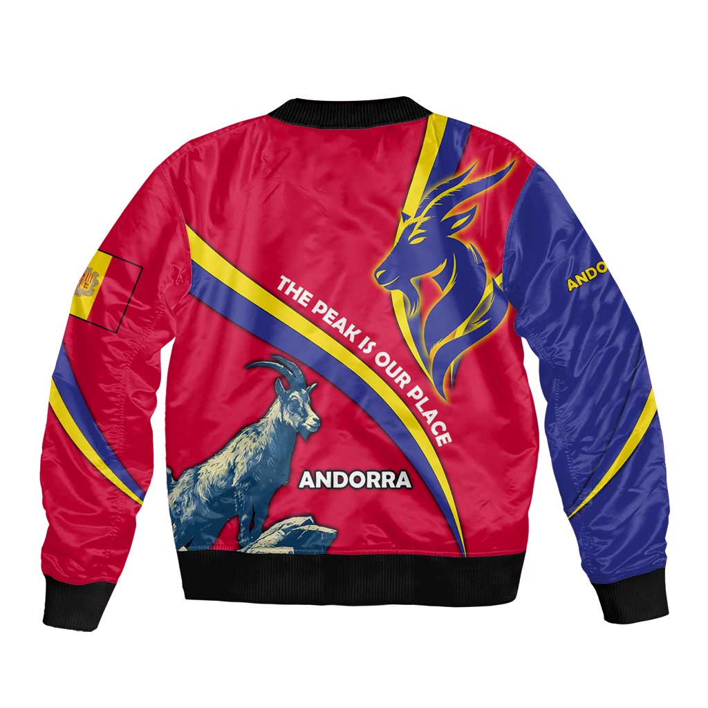 Andorra Sleeve Zip Bomber Jacket with Mountain Goat and Curved Stripe Design - Wonder Print Shop