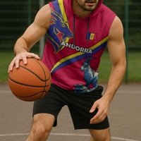 Andorra Sleeveless Hoodie with Mountain Goat and Curved Stripe Design - Wonder Print Shop