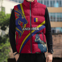 Andorra Sleeveless Puffer Jacket with Mountain Goat and Curved Stripe Design - Wonder Print Shop