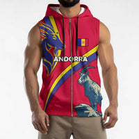 Andorra Sleeveless Zip Hoodie with Mountain Goat and Curved Stripe Design - Wonder Print Shop