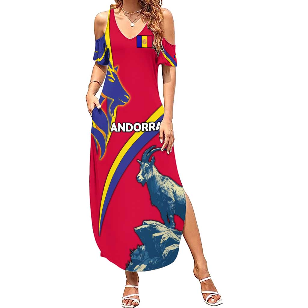 Andorra Summer Maxi Dress with Mountain Goat and Curved Stripe Design - Wonder Print Shop