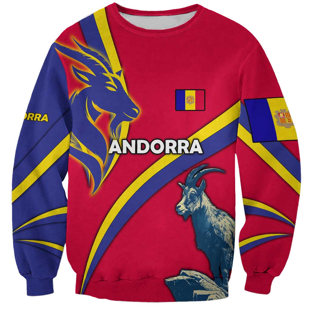 Andorra Sweatshirt with Mountain Goat and Curved Stripe Design - Wonder Print Shop