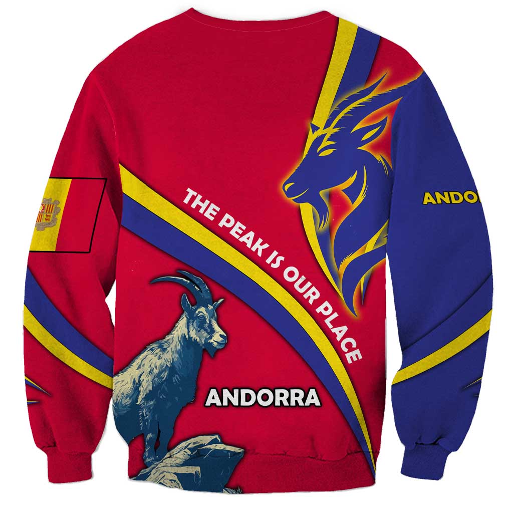 Andorra Sweatshirt with Mountain Goat and Curved Stripe Design - Wonder Print Shop