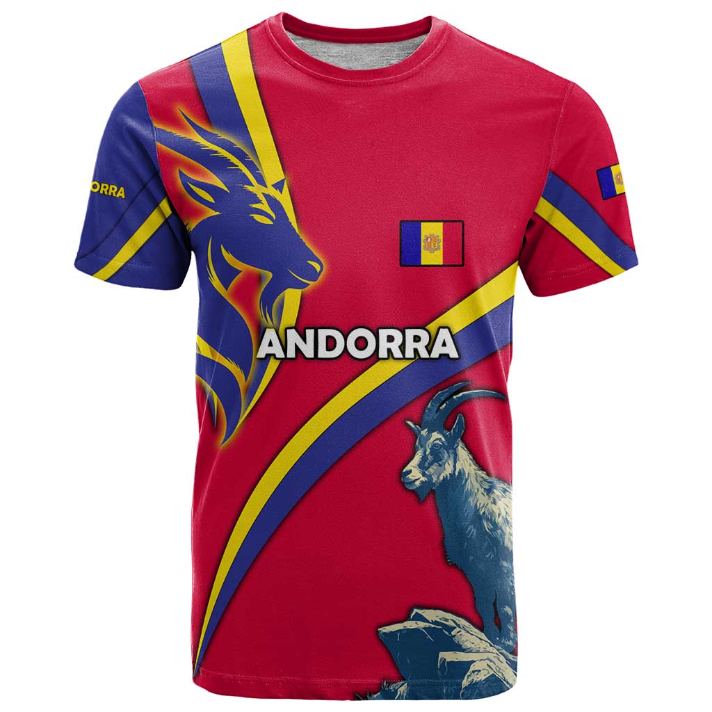 Andorra T Shirt with Mountain Goat and Curved Stripe Design - Wonder Print Shop